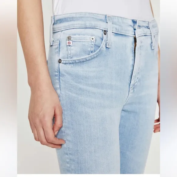 🇪🇸 AG Farrah High Rise Skinny Ankle denim jeans frayed hem light blue 26R