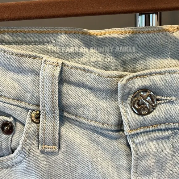 🇪🇸 AG Farrah High Rise Skinny Ankle denim jeans frayed hem light blue 26R