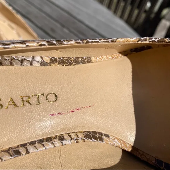 🍂 FRANCO SARTO PEEP TOE SNAKESKIN TAN PUMPS!