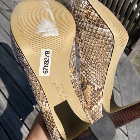 🍂 FRANCO SARTO PEEP TOE SNAKESKIN TAN PUMPS!