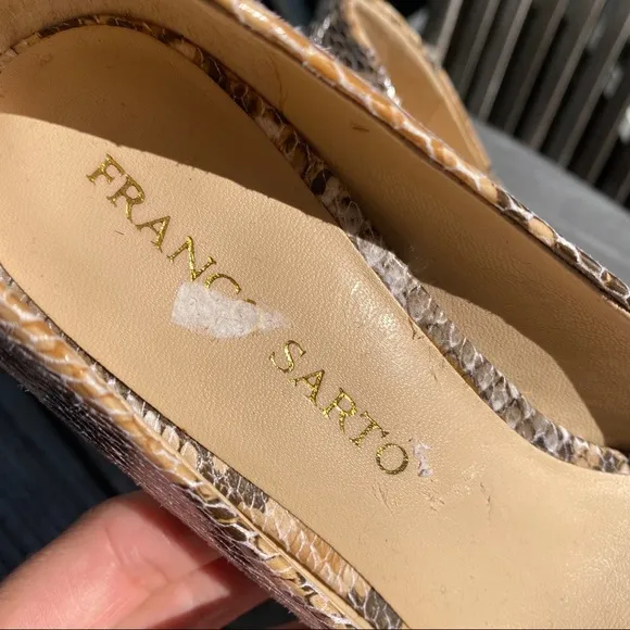 🍂 FRANCO SARTO PEEP TOE SNAKESKIN TAN PUMPS!