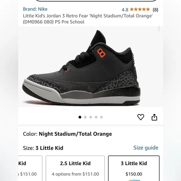 🏀 Jordan Retro 3 Basketball Shoes, Size 3Y