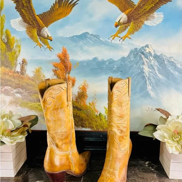 💋 Lucchese Vintage Style Charlie 1 Horse 9 Tan Western Heel Boots RARE New 💋