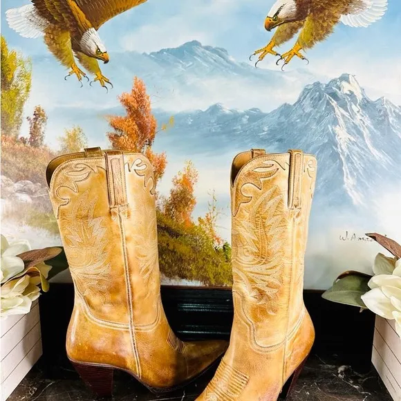 💋 Lucchese Vintage Style Charlie 1 Horse 9 Tan Western Heel Boots RARE New 💋