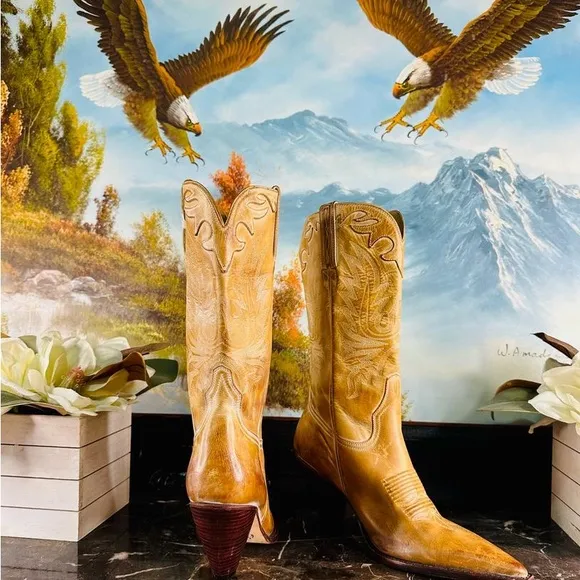💋 Lucchese Vintage Style Charlie 1 Horse 9 Tan Western Heel Boots RARE New 💋