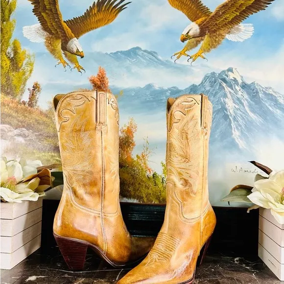 💋 Lucchese Vintage Style Charlie 1 Horse 9 Tan Western Heel Boots RARE New 💋