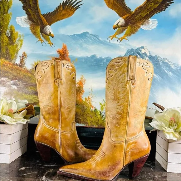 💋 Lucchese Vintage Style Charlie 1 Horse 9 Tan Western Heel Boots RARE New 💋