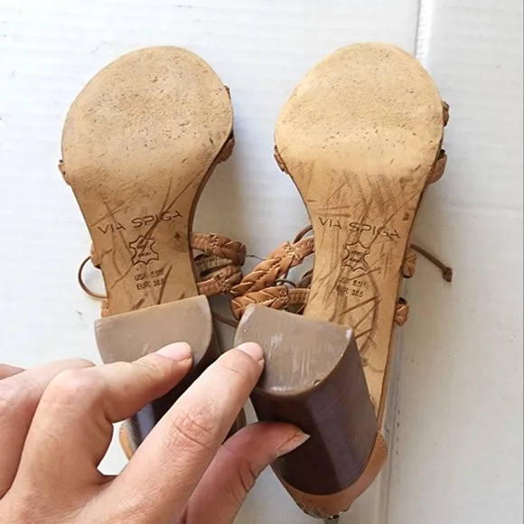 🌸 Via Spiga | Tie Strap Heels, Leather, Tan