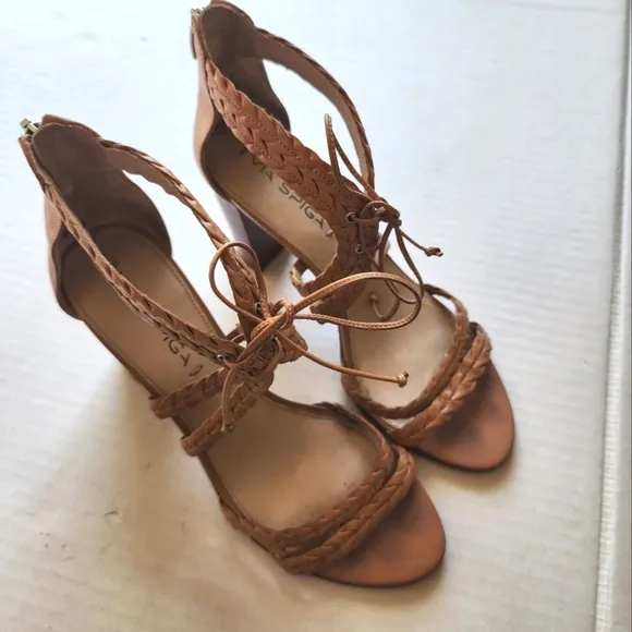 🌸 Via Spiga | Tie Strap Heels, Leather, Tan