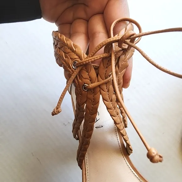 🌸 Via Spiga | Tie Strap Heels, Leather, Tan