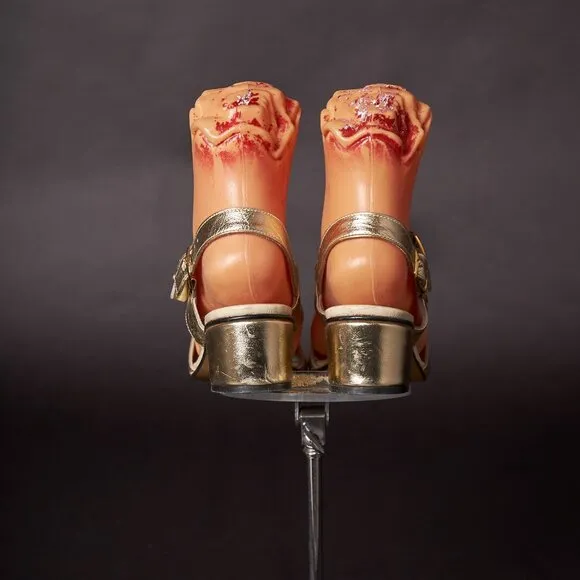 1970s Gold Strapy Sandals Heels Shoes