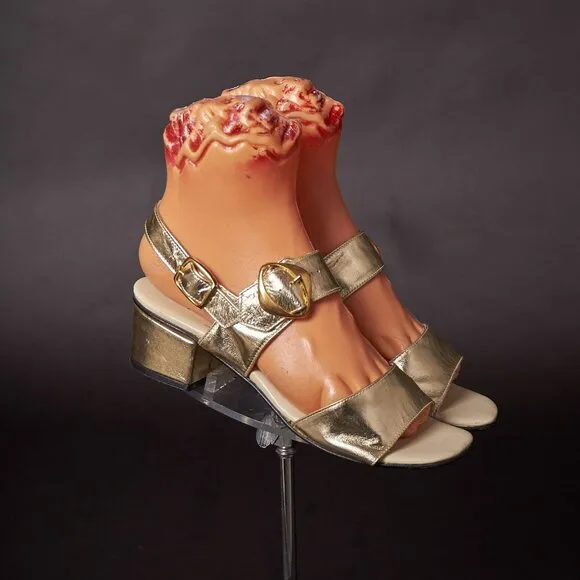 1970s Gold Strapy Sandals Heels Shoes