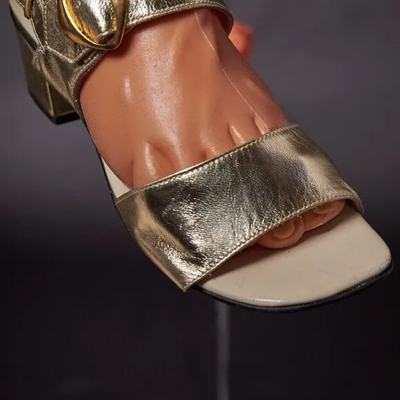 1970s Gold Strapy Sandals Heels Shoes
