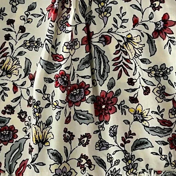 2 Piece Set Smocked Ivory Red Floral Midi Skirt &amp; Cropped Adjustable Top NWT S