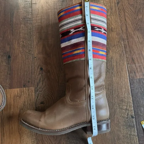 2568 Bohemian Western Cowboy Tribal Aztec Leather tall Boots multicolor Size 7