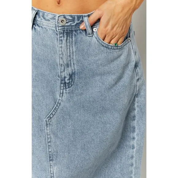 #27 #27b NWT- Cotton:On Front Split Cowboy Denim Maxi Skirt Light Wash Sz:6