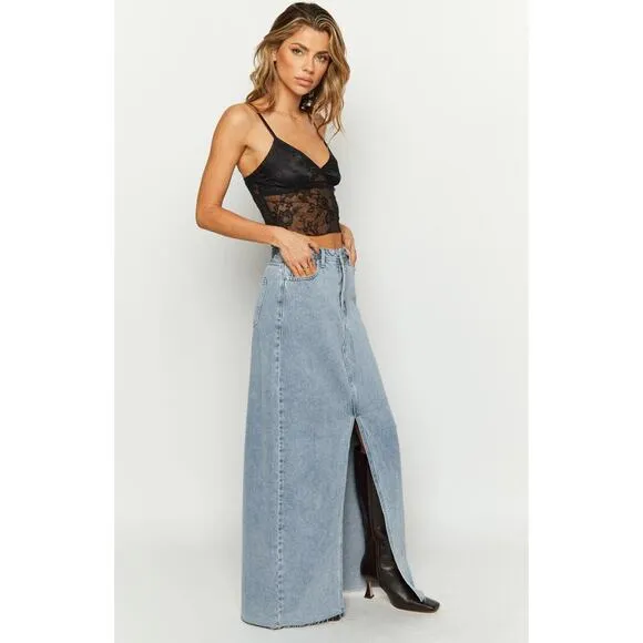 #27 #27b NWT- Cotton:On Front Split Cowboy Denim Maxi Skirt Light Wash Sz:6