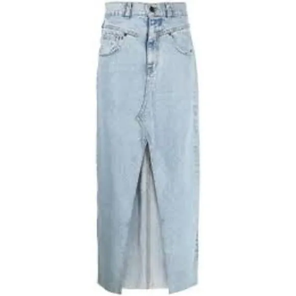 #27 #27b NWT- Cotton:On Front Split Cowboy Denim Maxi Skirt Light Wash Sz:6