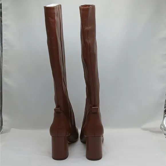 $300 NWT Cole Haan Womens Knee High Boots Size 7B Brown Leather Chunky Shoes