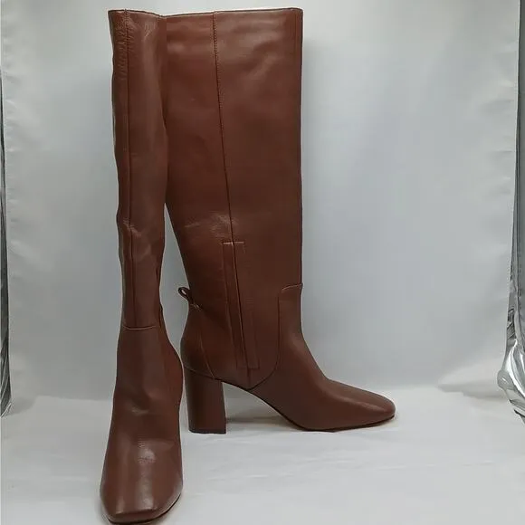 $300 NWT Cole Haan Womens Knee High Boots Size 7B Brown Leather Chunky Shoes