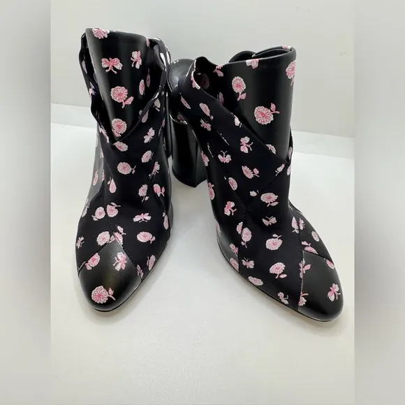 3.1 Phillip Lim Drum Scarf Tie Glove Floral Print Black Pink Bootie Sz 37 (7)