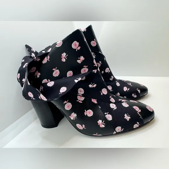 3.1 Phillip Lim Drum Scarf Tie Glove Floral Print Black Pink Bootie Sz 37 (7)