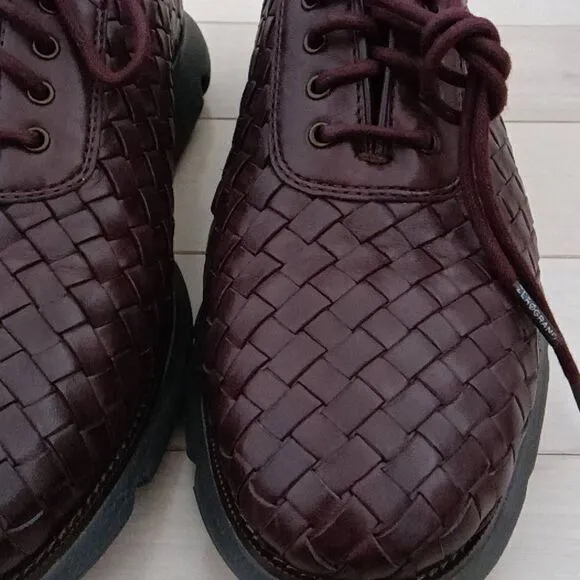 4. ZERØGRAND Men's Hand-Woven Oxford Shoes Maroon Red Size 7M