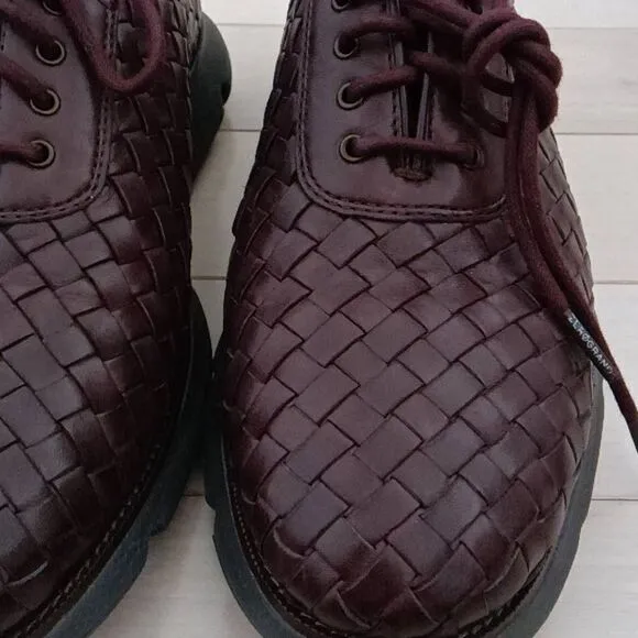 4. ZERØGRAND Men's Hand-Woven Oxford Shoes Maroon Red Size 7M