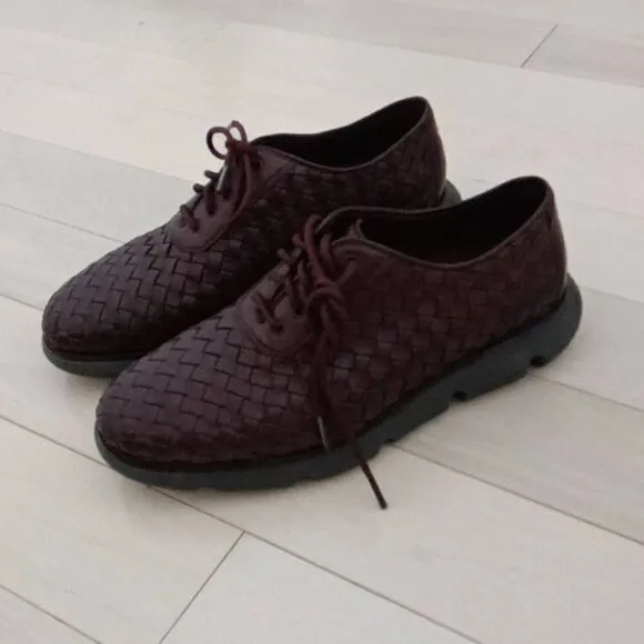 4. ZERØGRAND Men's Hand-Woven Oxford Shoes Maroon Red Size 7M