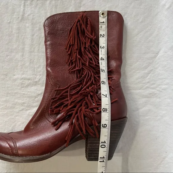 5/48 Dallas Fringe Burgundy Western Leather Boots Boho