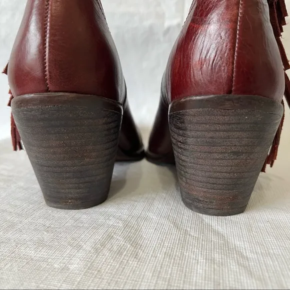 5/48 Dallas Fringe Burgundy Western Leather Boots Boho