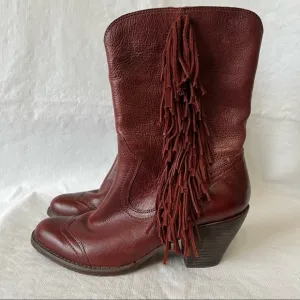 5/48 Dallas Fringe Burgundy Western Leather Boots Boho