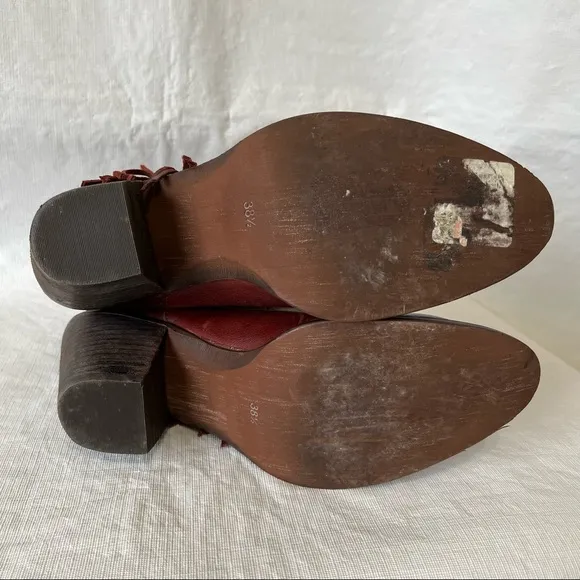 5/48 Dallas Fringe Burgundy Western Leather Boots Boho