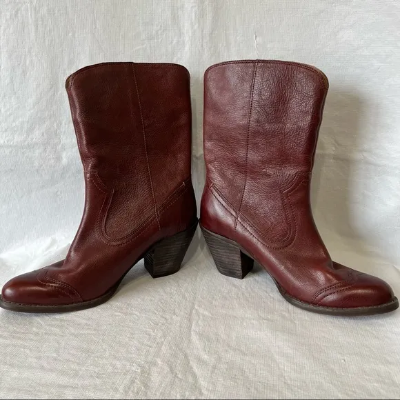 5/48 Dallas Fringe Burgundy Western Leather Boots Boho