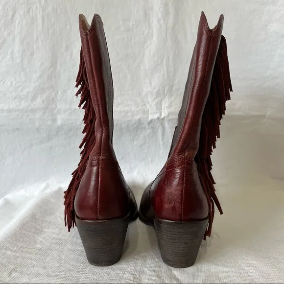 5/48 Dallas Fringe Burgundy Western Leather Boots Boho