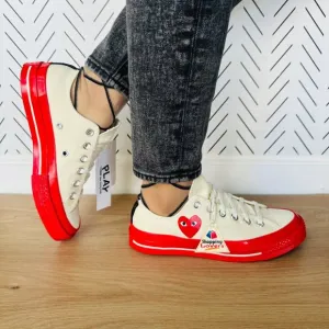 ❤️7 Converse Chuck 70 OX Comme Des Garçons Women Shoes Heart Beige Red A01796C❤️