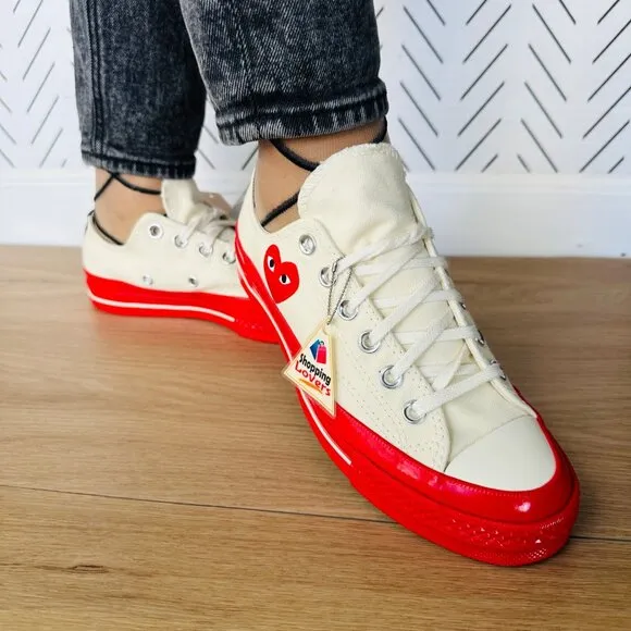 ❤️7 Converse Chuck 70 OX Comme Des Garçons Women Shoes Heart Beige Red A01796C❤️