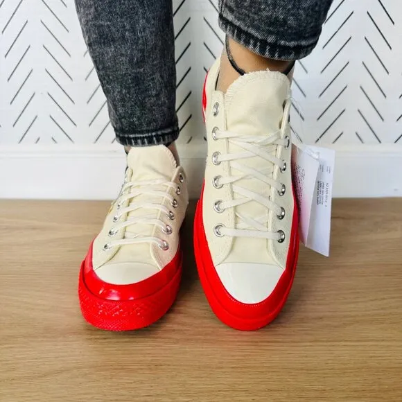 ❤️7 Converse Chuck 70 OX Comme Des Garçons Women Shoes Heart Beige Red A01796C❤️