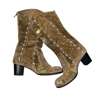 7 Hills Living Tapestry Cuban Style Boots Sz 39 Handmade Tall Heeled Boho Gypsy