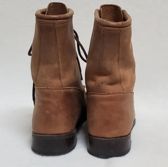 70s Vintage Tan Leather Lace-up Round Toe Low Heel Ankle Kiltie Boots Booties 9