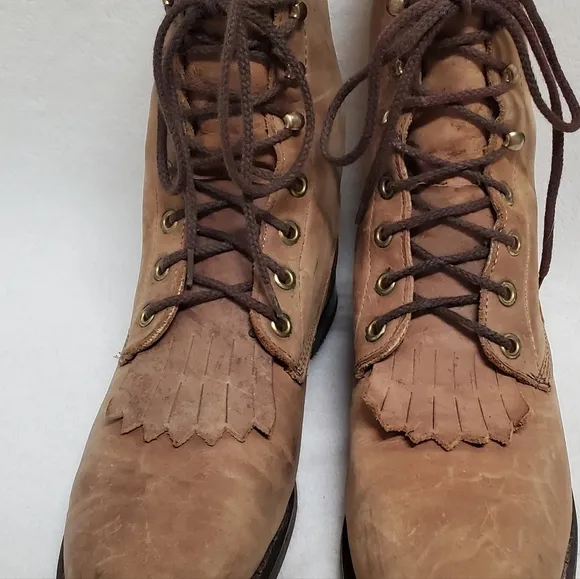 70s Vintage Tan Leather Lace-up Round Toe Low Heel Ankle Kiltie Boots Booties 9