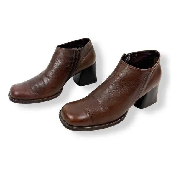90's KENNETH COLE UNLISTED brown leather chunky heel square toe shoes