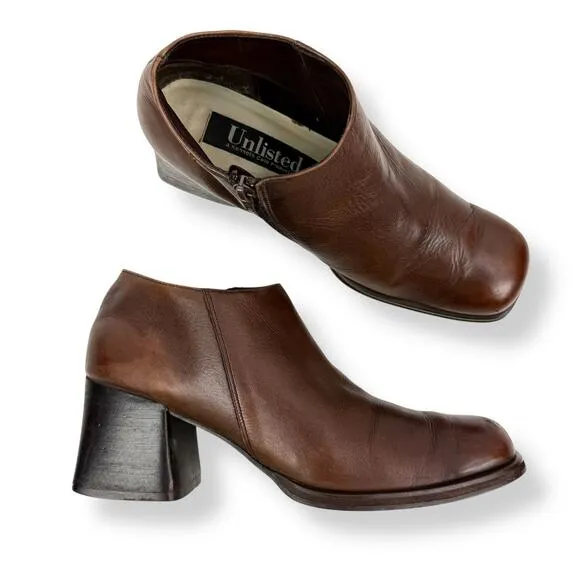 90's KENNETH COLE UNLISTED brown leather chunky heel square toe shoes