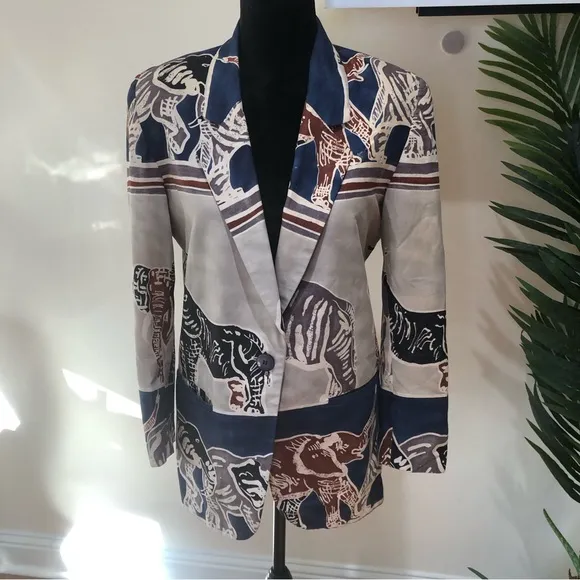 90’s Maurizio Ramani Zebra Print Jacket Blazer Tan Blue Small