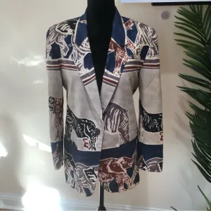 90’s Maurizio Ramani Zebra Print Jacket Blazer Tan Blue Small