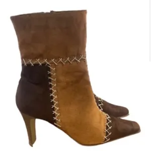 90s Patchwork Suede Heeled Boots