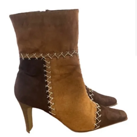 90s Patchwork Suede Heeled Boots