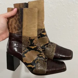 90s vintage designer patchwork square toed boots!!