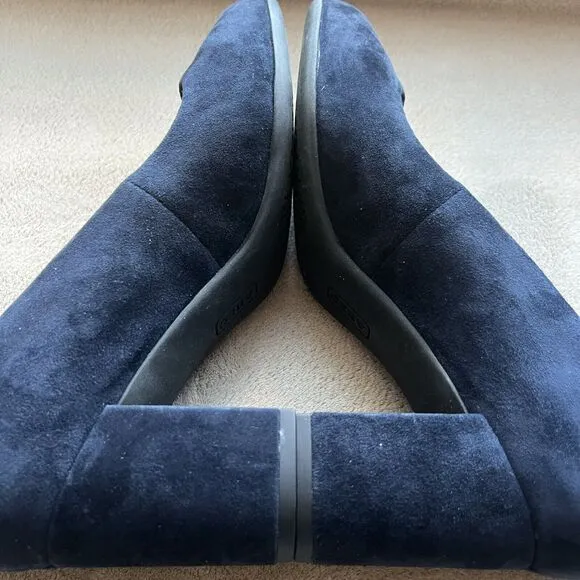 ABEO Tempo Navy Blue Suede Block Heel Classic Pumps Minimalist Women’s 9