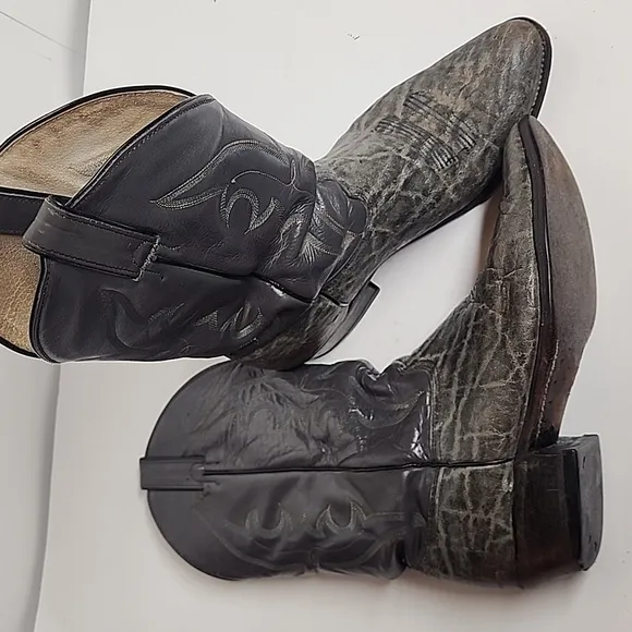 Abilene Vintage 10.5D Mens dark gray, blue&amp;orange stitching leather cowboy boots